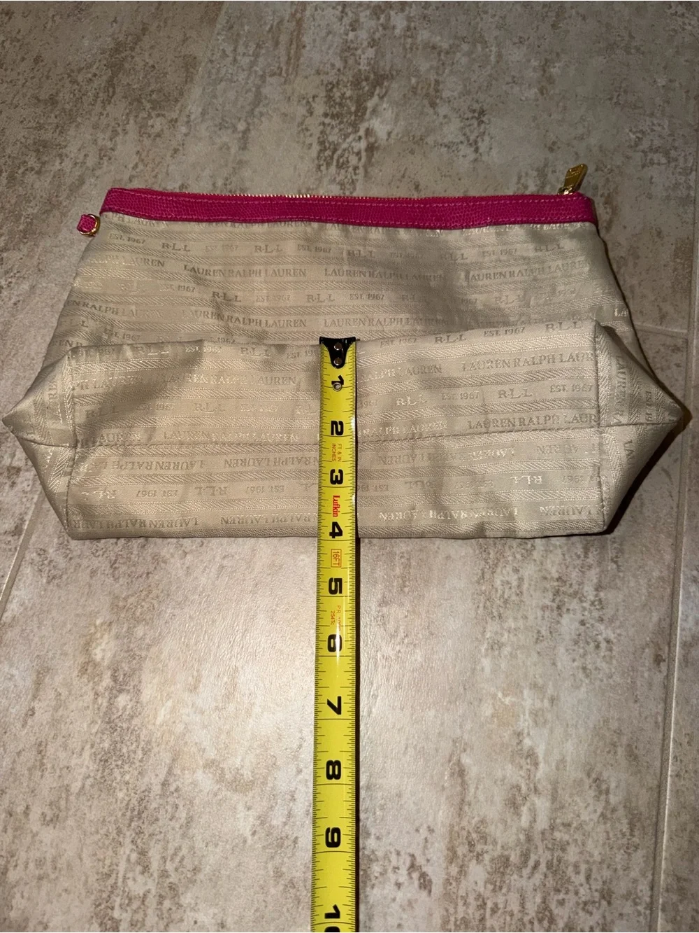 Ralph Lauren Beige Cosmetic Pouch with Hot Pink Trim